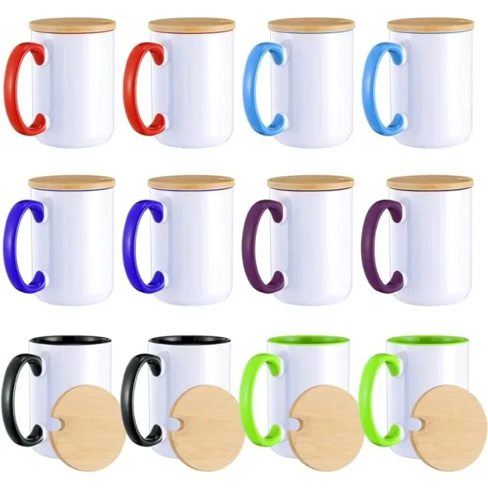 

12 Piece Coffee Mug Set, 15 Oz Comes with Bamboo Lid, 6 Colors with Lid Coffee Mugs