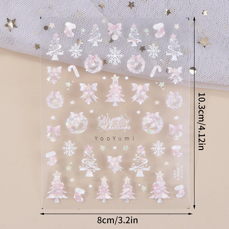 Christmas Nail Stickers Shiny Seashells Light Nail Art Parts Stickers Cute Snowflakes Star Wreath Nail Decorations Decals