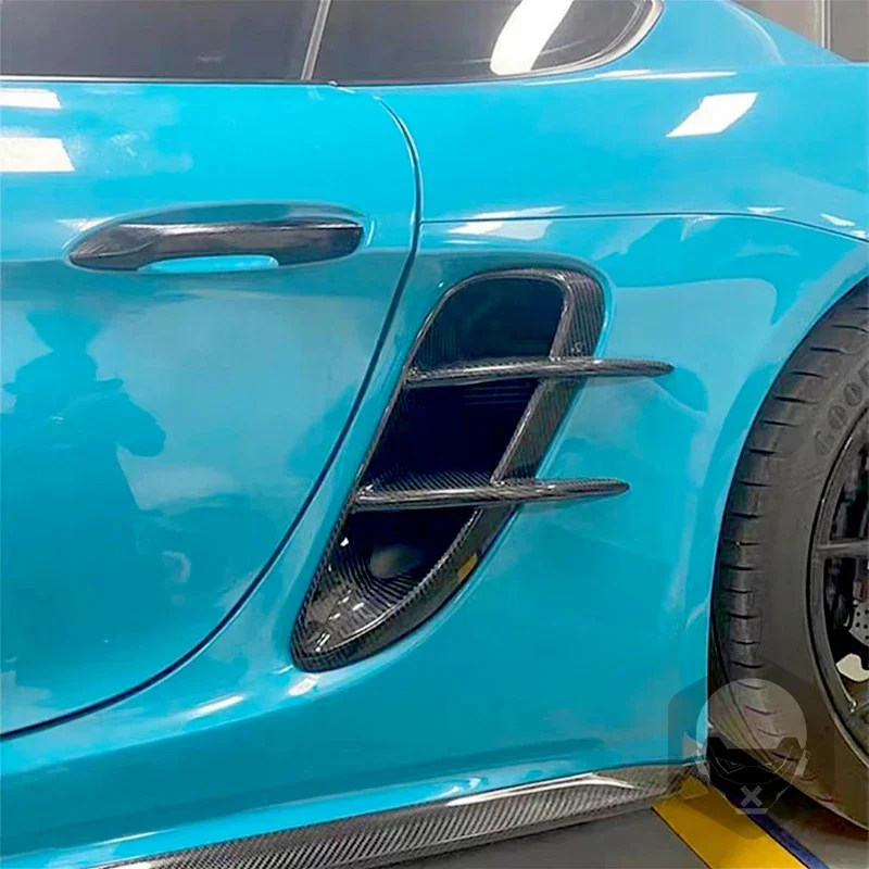 Panneau décoratif de sortie d'air de feuille de pare-chocs avant de voiture, fibre de carbone, Porsche 718