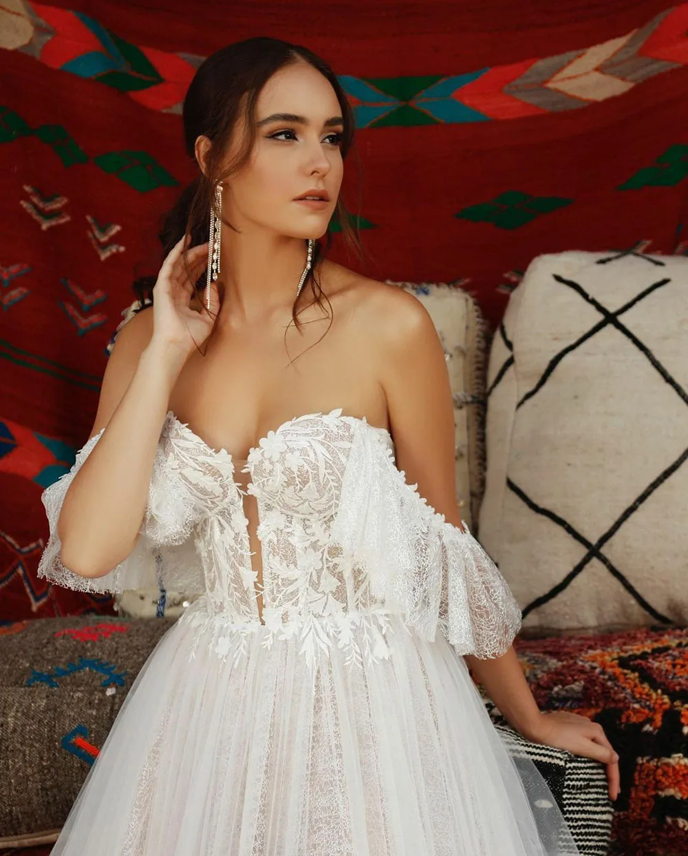 SoDigne Boho Wedding Dress off The Shoulder V Neck Vintage Lace Appliques Bride Dresses Vestido De Novia Custom Made