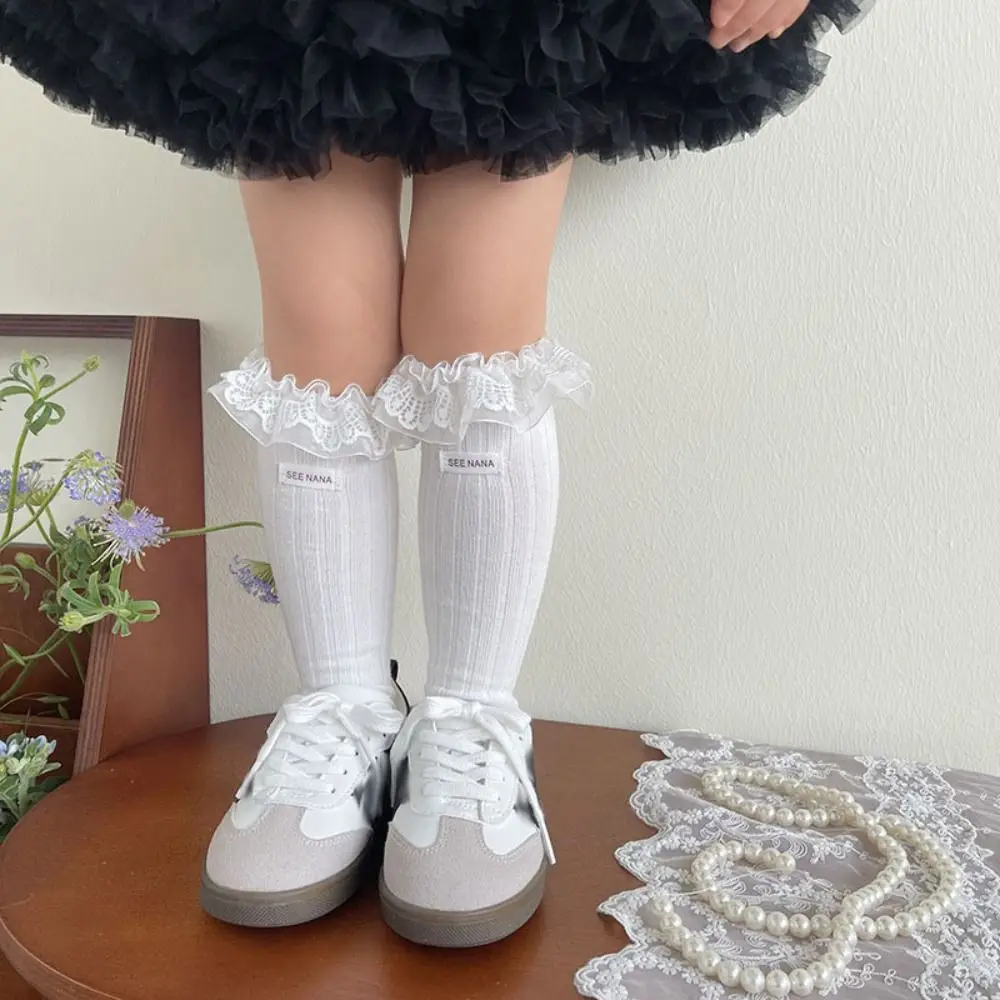 

Cute Solid Color Balletcore Lace Socks Mesh Korean Style Mid-Tube Hosiery Autumn&Winter Cloth Accessories Thin Stockings Kid