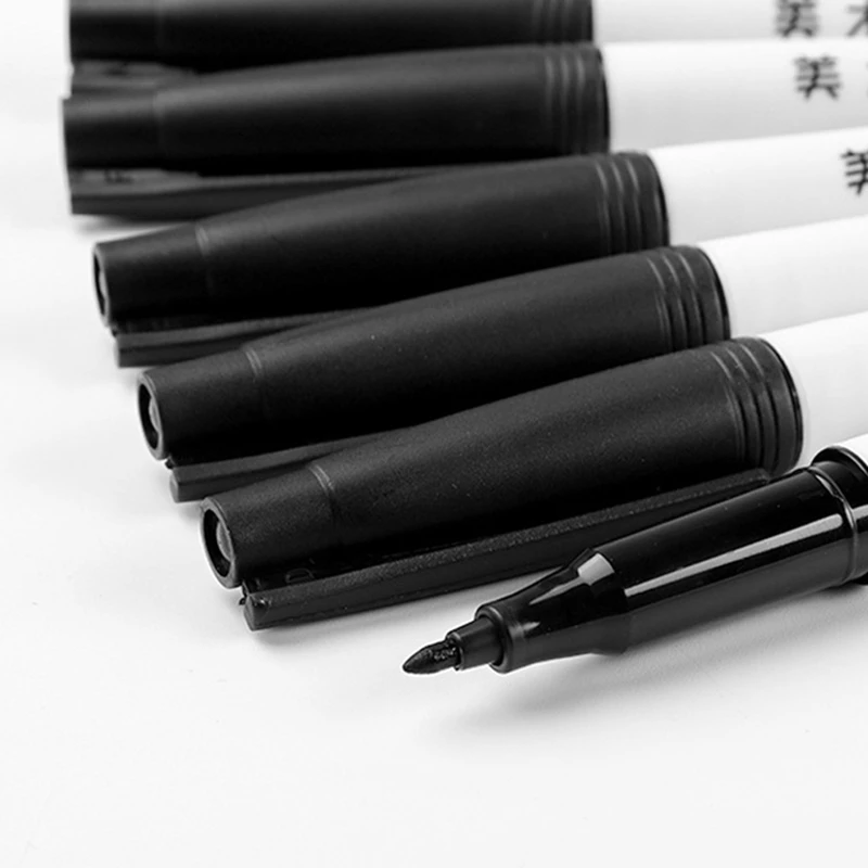 10 Pcs/set Permanent Marker Waterproof Marker Pen Medium Point 1.0mm Pen Marker Black Ink Art Supplies