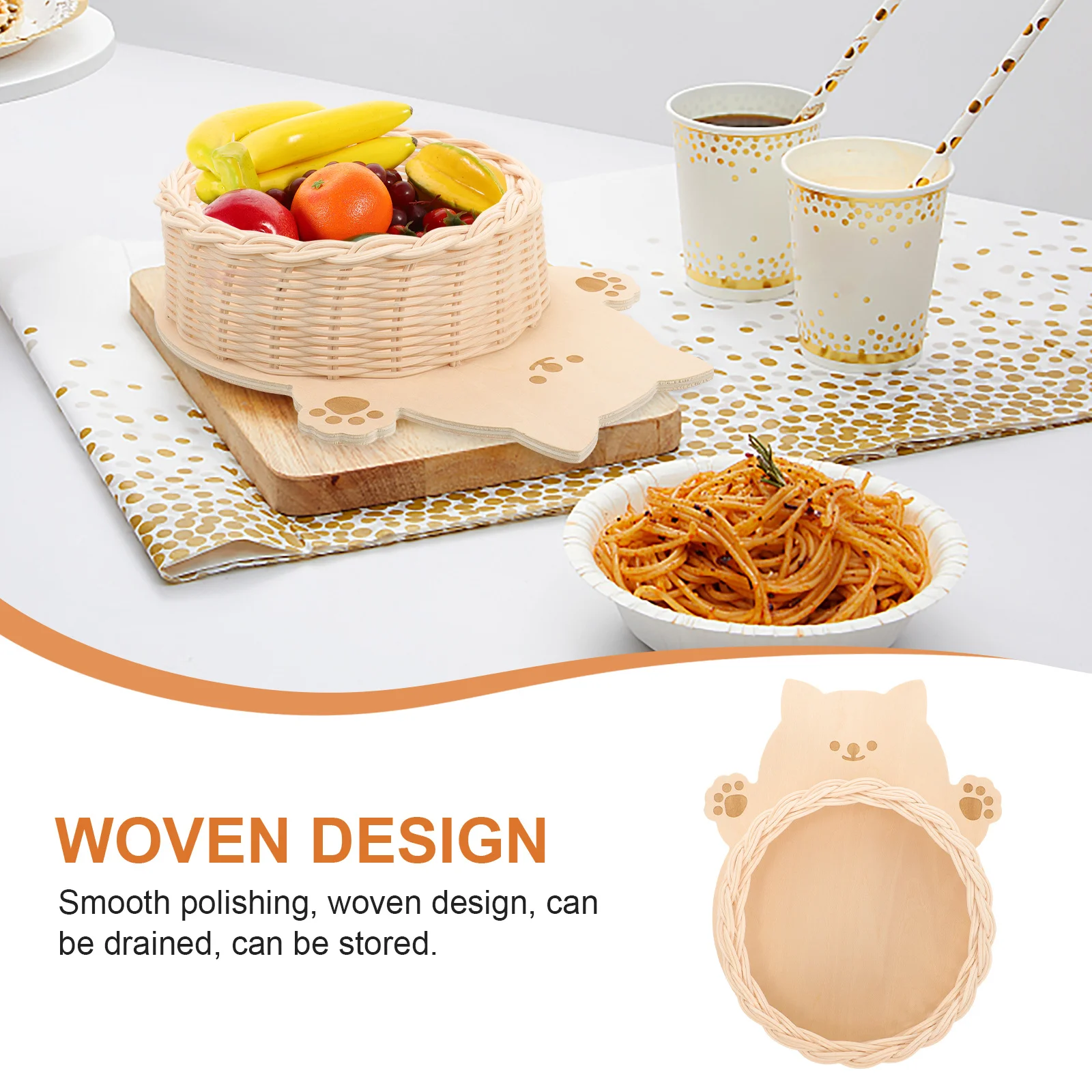 

Cartoon Animal Woven Storage Basket Large Multifunctional Bread Fruit Snacks Holder Desktop Decor Tabletop Woven Basket