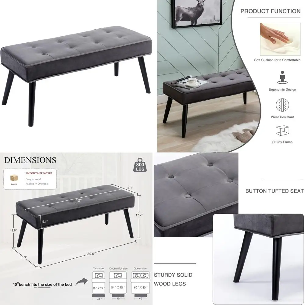 

Upholstered Velvet Ottoman Bench - Fashionable End of Bed Storage Seat, Comfortable Entryway Furniture for Living Room