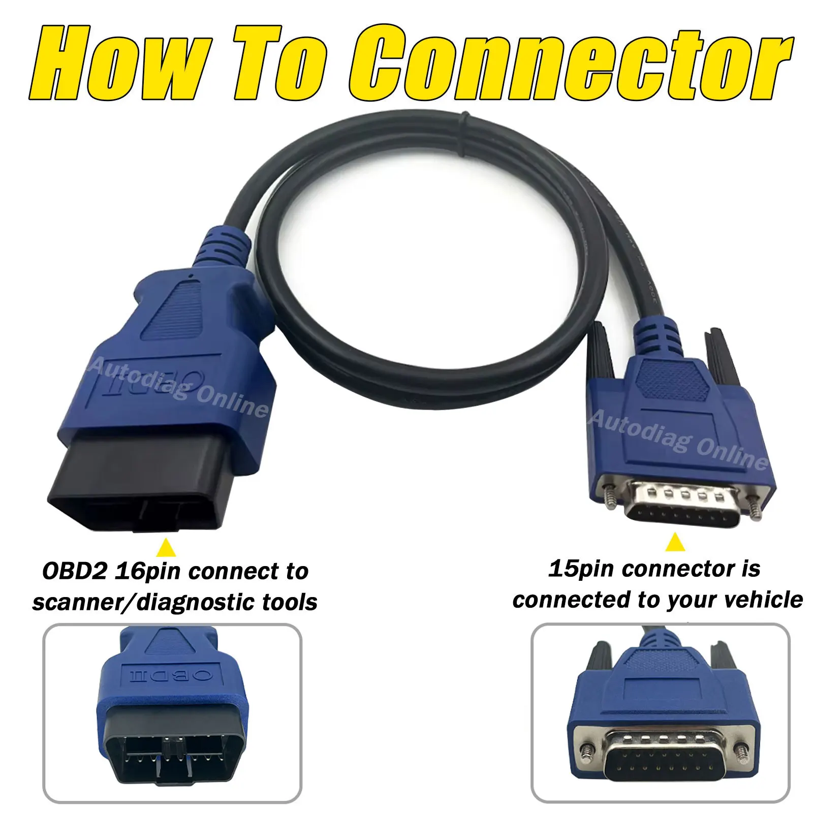For NEXIQ USB Link 2/3 16 Pin to 15 Pin Diesel Truck Heavy Duty Truck Diagnostics Tool Adapter Connecter OBD2 Main Test Cable