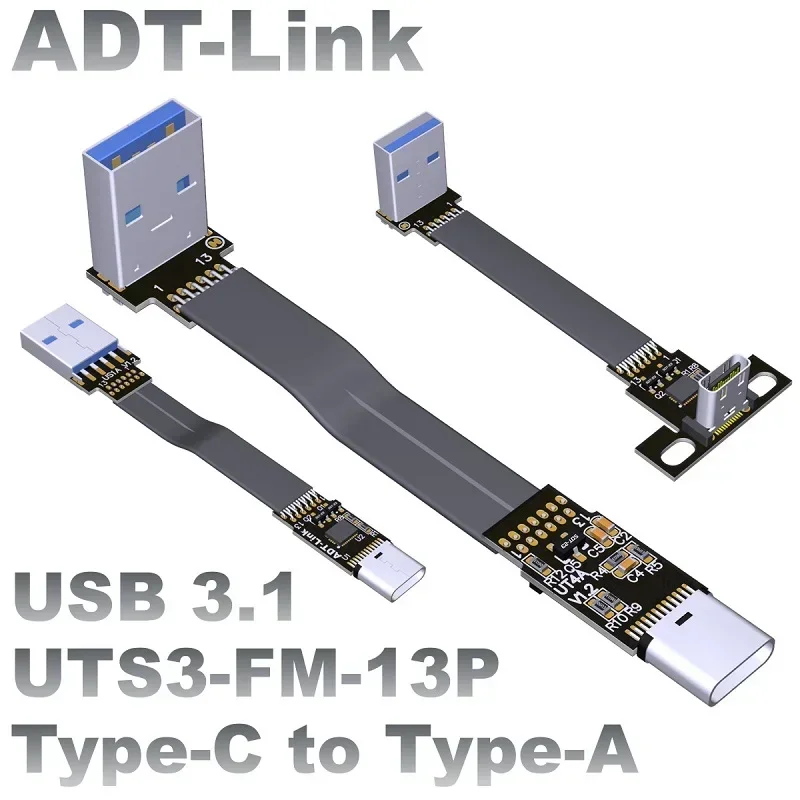 ADT USB 3.0 Type A Male to USB 3.1 Type C Female Up/Down Angled Data Sync Cable Type-C Connector FPC FPV Flat Cord Adapter Cable