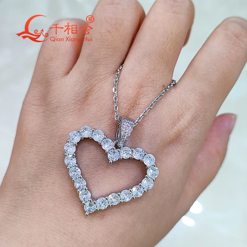 30*33mm 4mm stone Hollow heart D VVS white moissanite pendant  925 Sterling Silver  Jewelry  Engagement datting gift