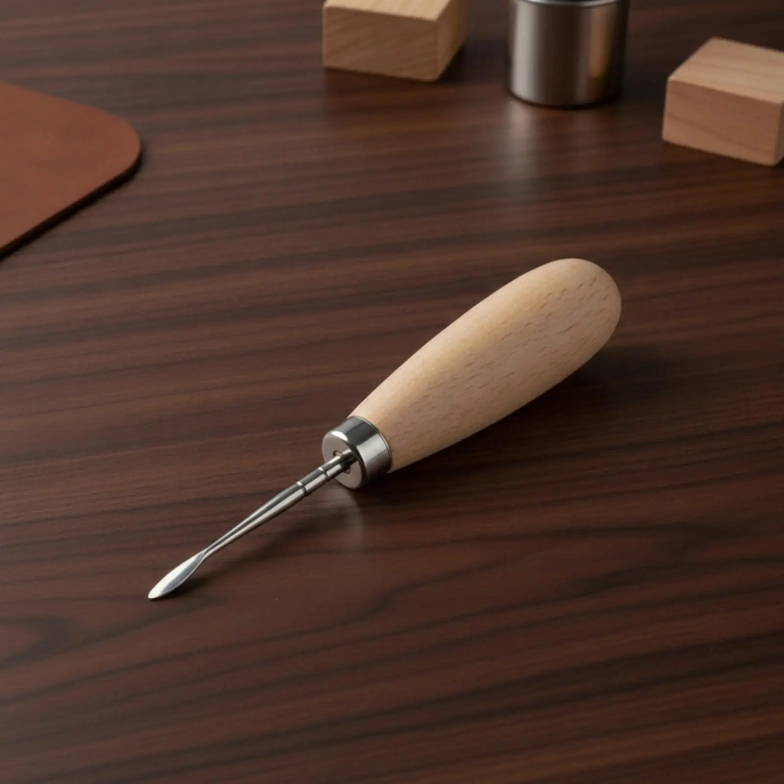 Jewelry Polisher Scraper Tool Contoured Wooden Handle Slender Metal Head for Tight Areas Finishing Polish