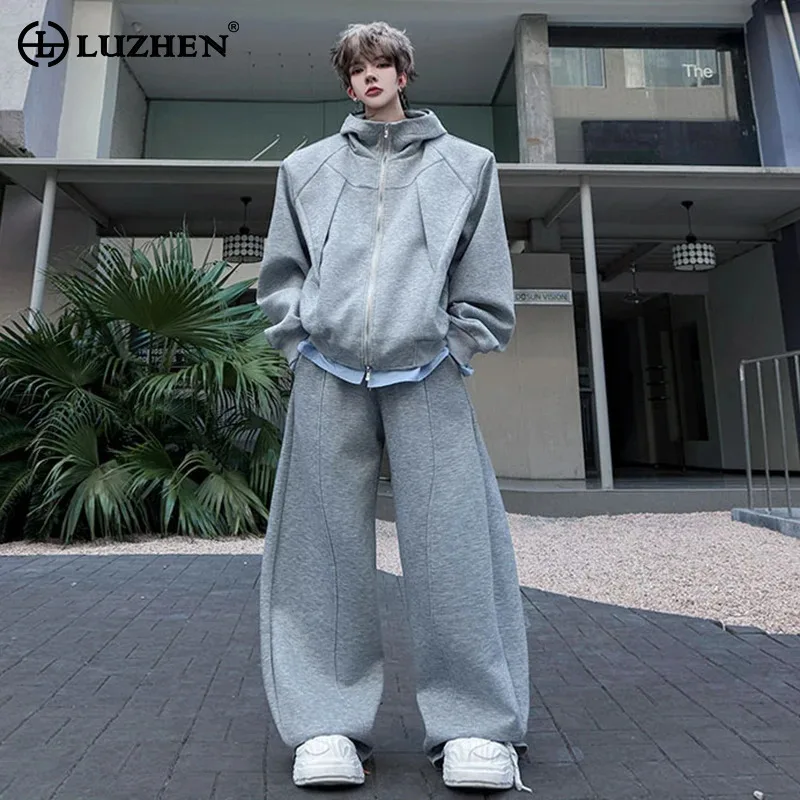 

LUZHEN 2025, осенняя новая уличная одежда, мужские модные свободные прямые спортивные штаны, оригинальные толстовки высокого качества, пальто, комплекты из двух предметов JY4303