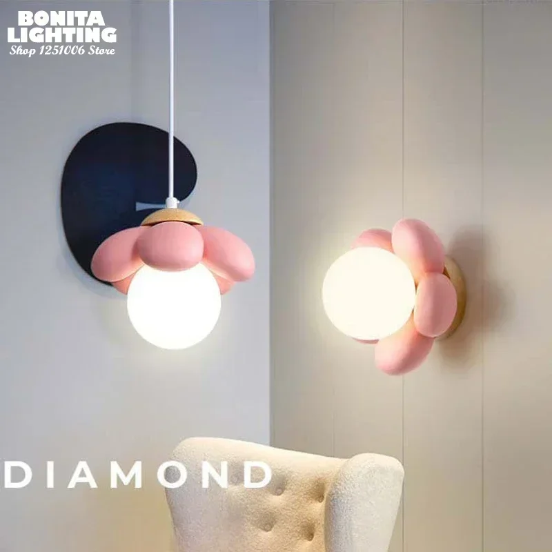 

Children's Night Light Cartoon Decoration Led Wall Lamp Modern Cream Color Cute Pink Flower Wall Sconce for Bedroom Decorations