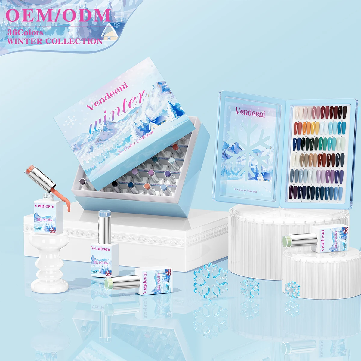 Vendeeni Newest Winter Gel Polish 36colors Collection Gift Box with Unique Color Book TPO HEMA FREE OEM Winter Nail Gel Polish
