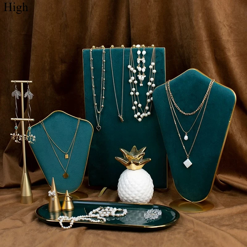 Double-Sided Velvet Jewelry Display Stand, Necklace Bracelet Ring Earring Counter Organizer, Store Showcase Prop & Rack