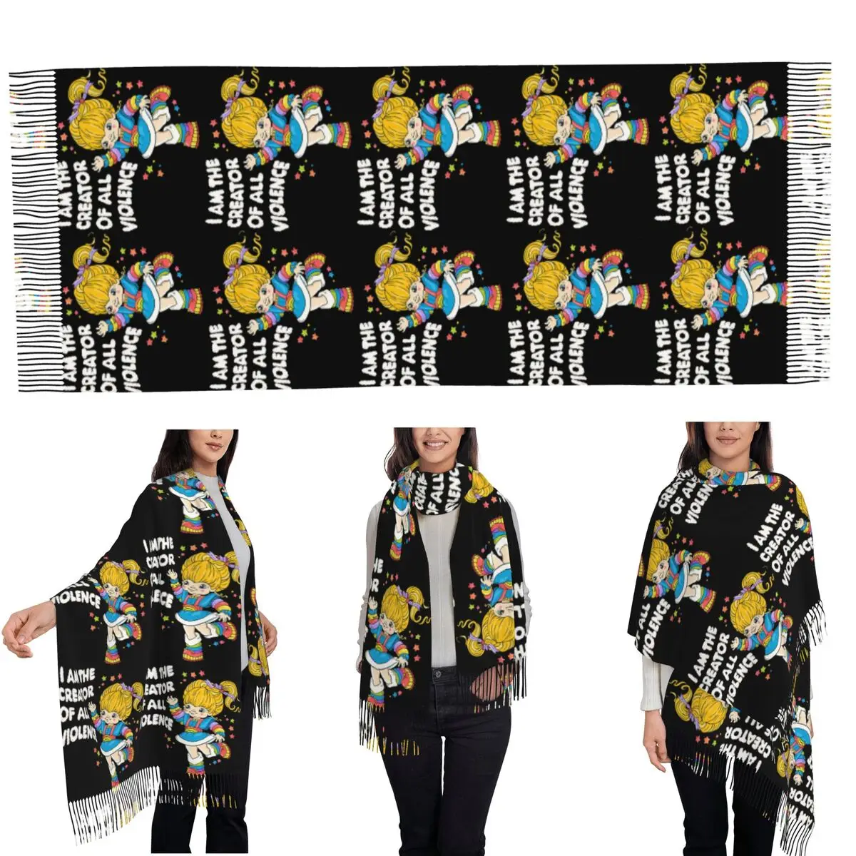 Rainbows Brite Cartoon Scarf Tassel Scarves for Women Soft Warm Shawls and Wraps Long Fall Winter Shawl Wrap