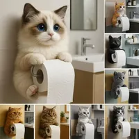 Wall Mounted Toilet Paper Holder 3D Printed Cat Paper Towel Holder Bathroom Products Decoration Simple Installation Realistic