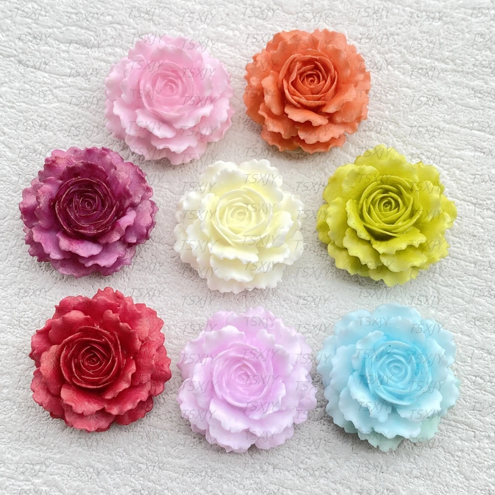 10pcs New Resin 3D Cartoon Colorful Rose Blossoms Resin Flatback Stone Scrapbook Wedding DIY Decor Crafts Jewelry Accessories