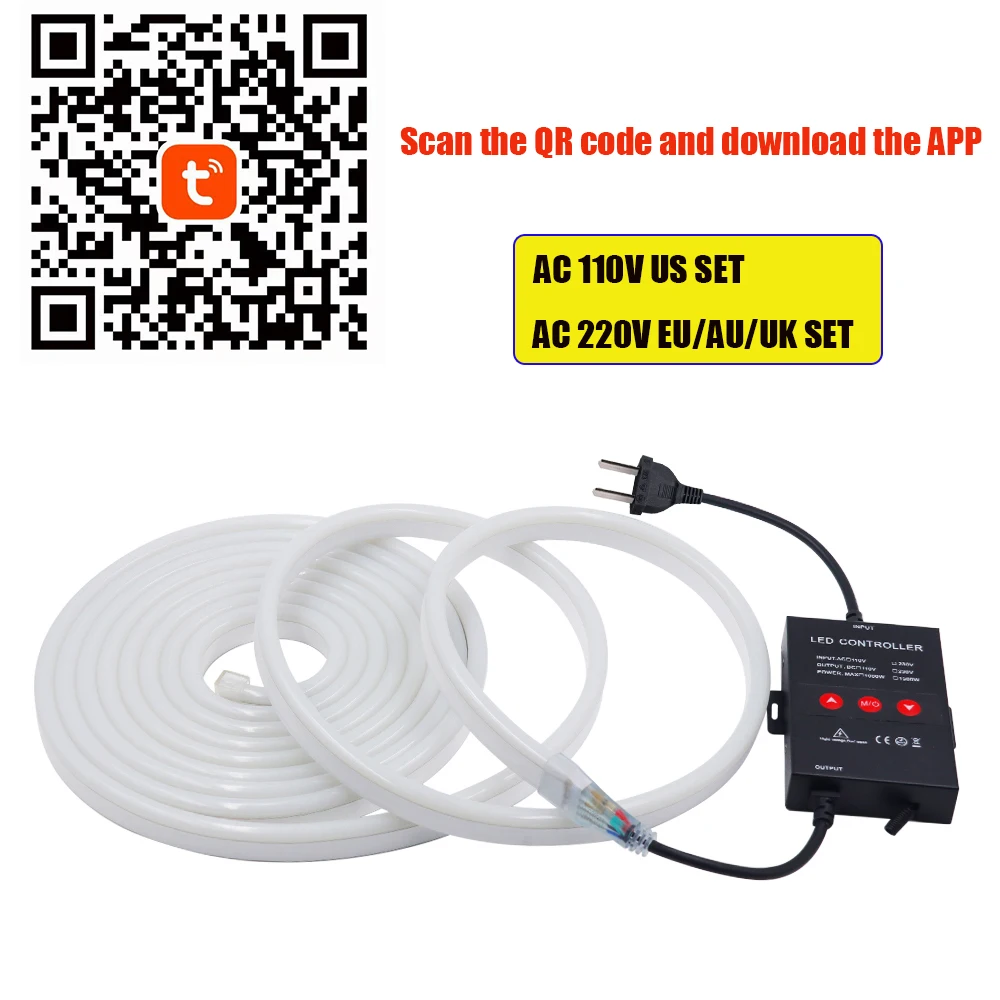 TUYA Neon LED Strip Lights AC 110V 220V Silicone Neon Rope Light with Music Sync Strip Tape for Room Work With Alexa Google