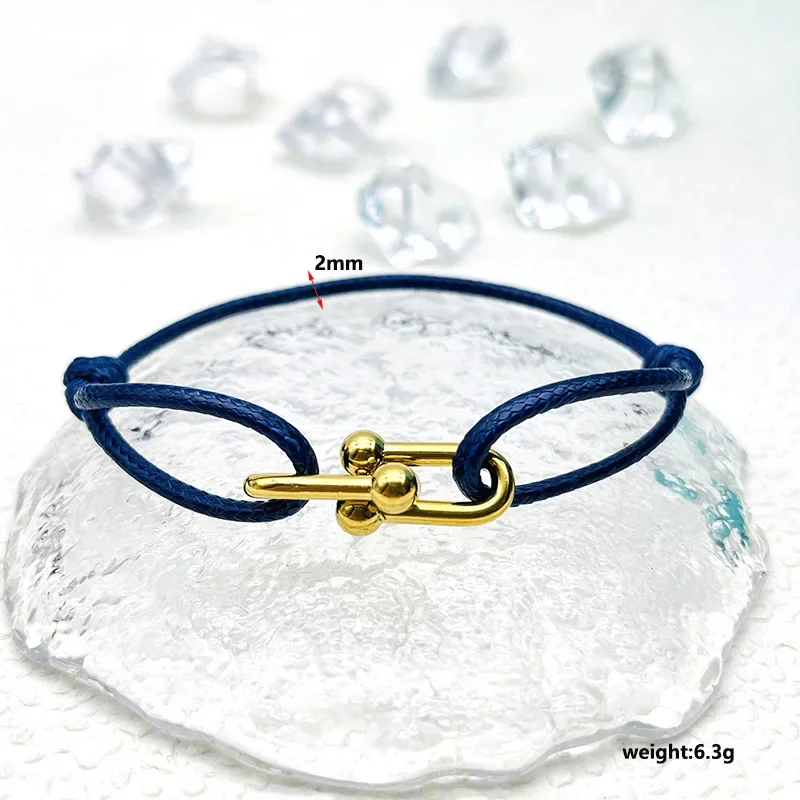 

Simple Titanium Steel U Shaped Hand Woven Bracelet for Women Men Creative Peripheral Hand Wax Rope Jewelry Gift