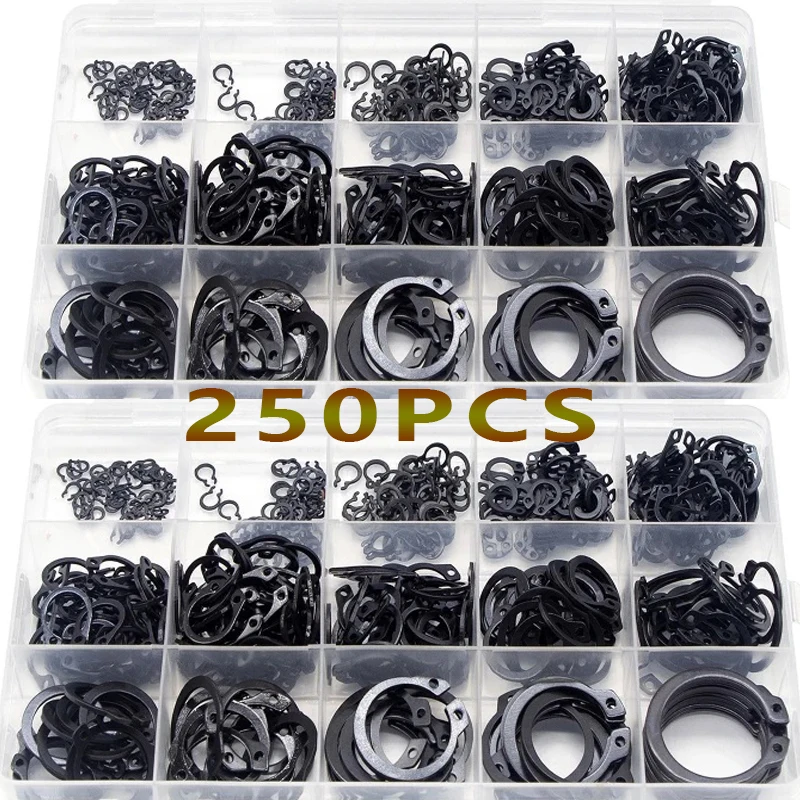 250pcs M3-M25  Retaining Ring Circlip External Retaining Circlip C-clip Washer Stainless Steel Carbon Steel Circlip for Shaft