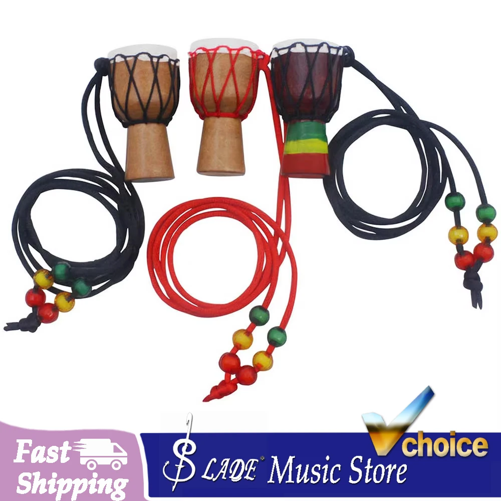 SLADE Mini African Drum Pendant Necklace Wooden Classic Tambourine Necklace Fashion Necklace Jewelry Instrument Part Accessories
