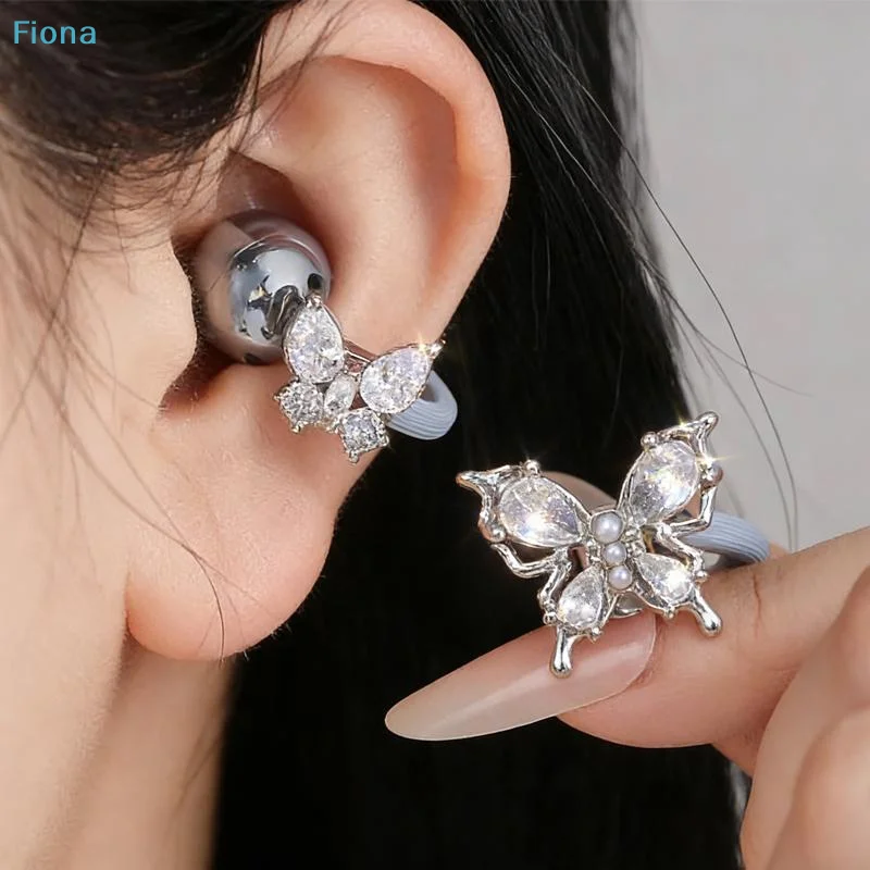 ✔Earrings For Ear Clip Earphone Butterfly Beaded Shining Decorations Beautiful Earphone Accessories