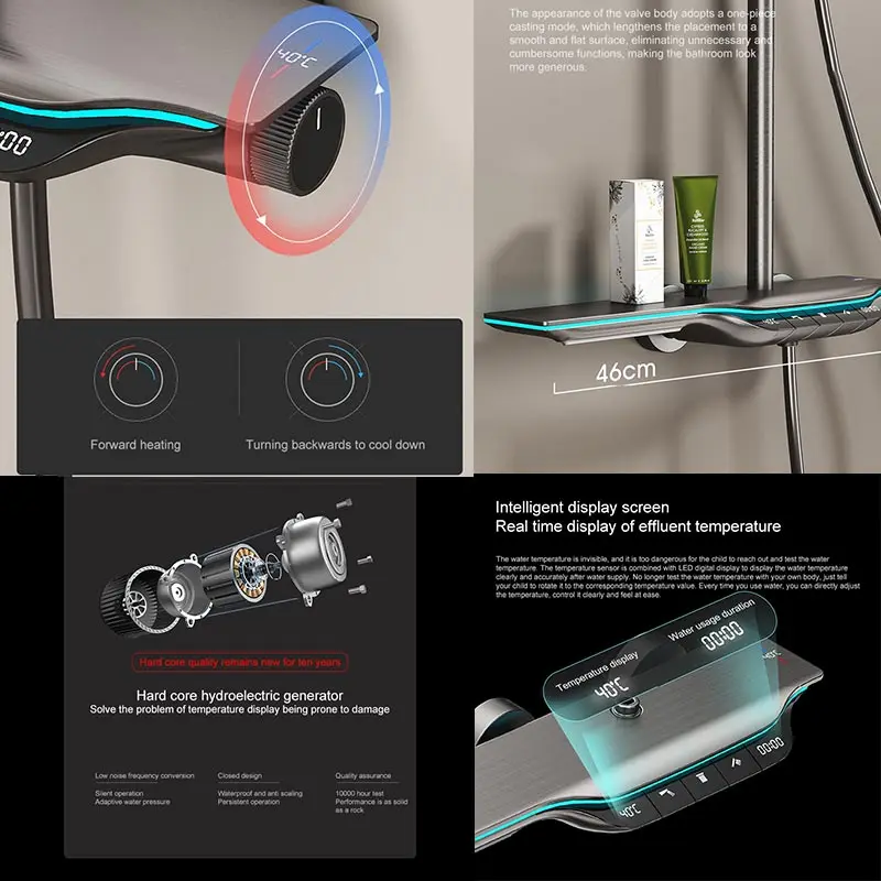 Imagem -03 - Conjunto de Chuveiro de Banheiro Cinza Temperatura Constante Display Digital Booster de Luz Atmosfera Suportes de Cabeça de Chuveiro Atacado