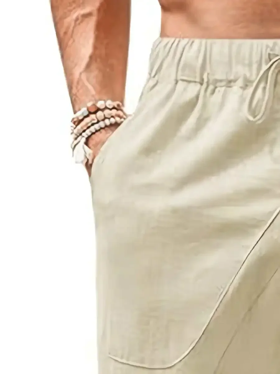 

Mens Linen Beach Shorts Casual Loose Elastic Waist Drawstring Summer Short Pants With Pockets