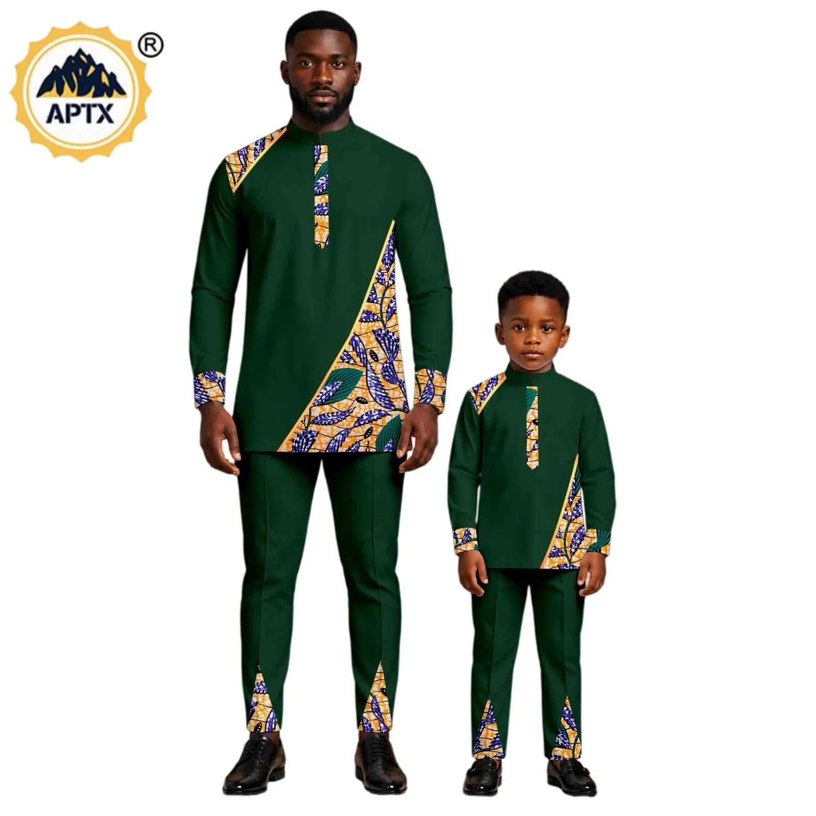 African Family Clothes Dashiki Men Outfits Matching Couple Clothes Father and Son Long Sleeve Top Shirt and Pant Sets 26F012