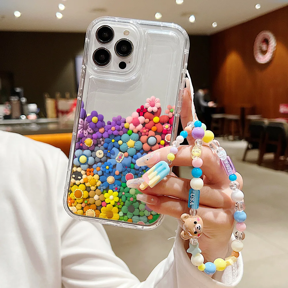 Colorful Bracelet Wrist Chain Strap Case For iPhone 11 13 12 14 15 16 Pro Max XR 8 7 Plus X XS Max SE 2022 Cover Phone Bumper