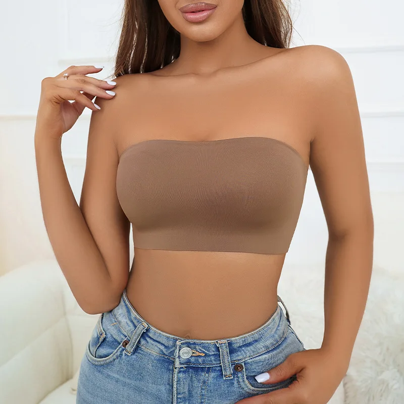 High-End Large Size Anti-Shedding Girl Underwear Tube Top Sexy Seamless Ice Silk Top Support With Chest Pad Ladies Tube Top