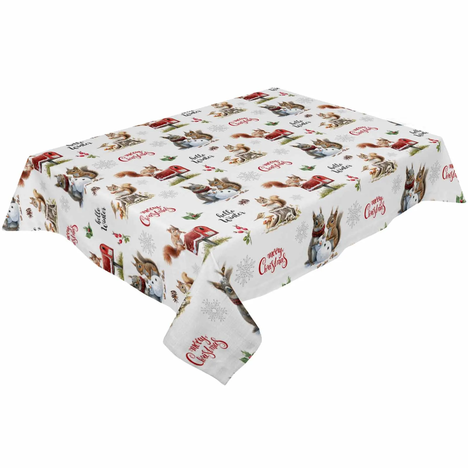 Christmas Winter Squirrel Mushroom Tablecloths Waterproof Kitchen Coffee Table For Living Room Home Decor Dining Table