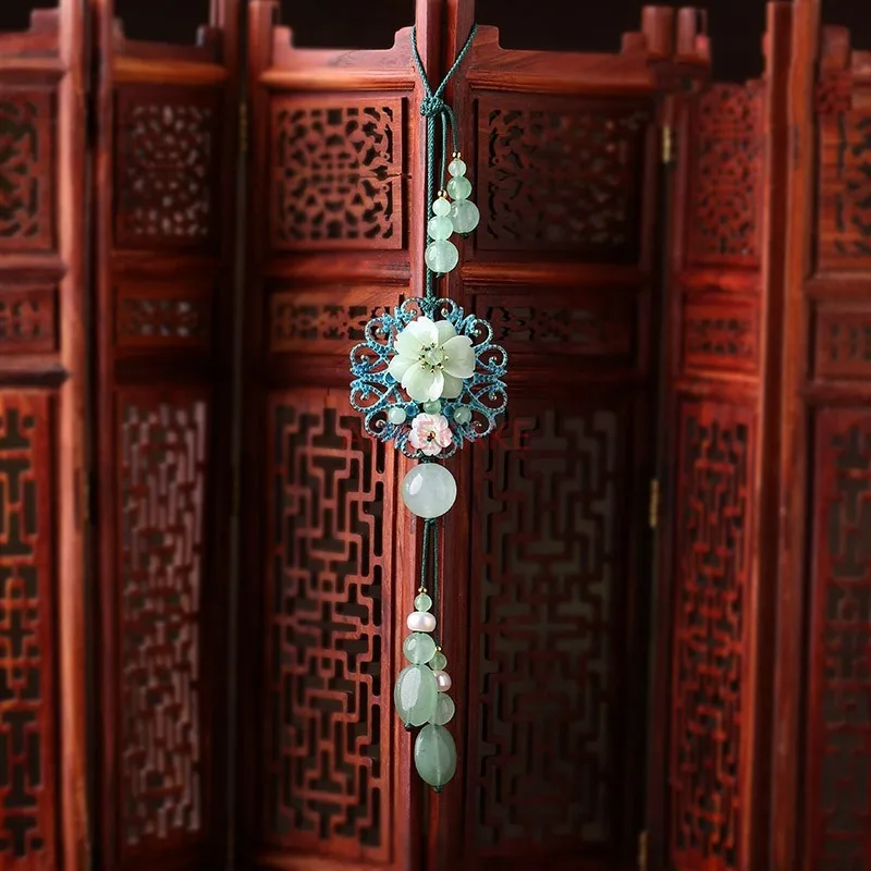 Ancient style Chinese lotus flower pressed collar Chinese style tassel pendant cheongsam hanging chain brooch pendant