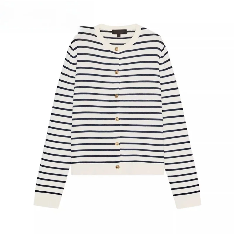 

Summer 2025 New Arrival Women's mat Striped Knit Long Sve round Ne Cardigan Coat Regular Fit Commute Sle Outerwear