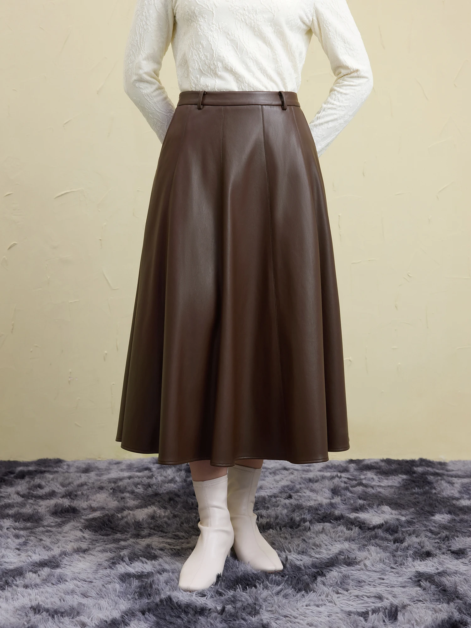 DUSHU Office Lady Plus Size Women's Simple Versatile Leather Half Skirt 2024 Winter New Fashionable A-line Skirt 24DS84495