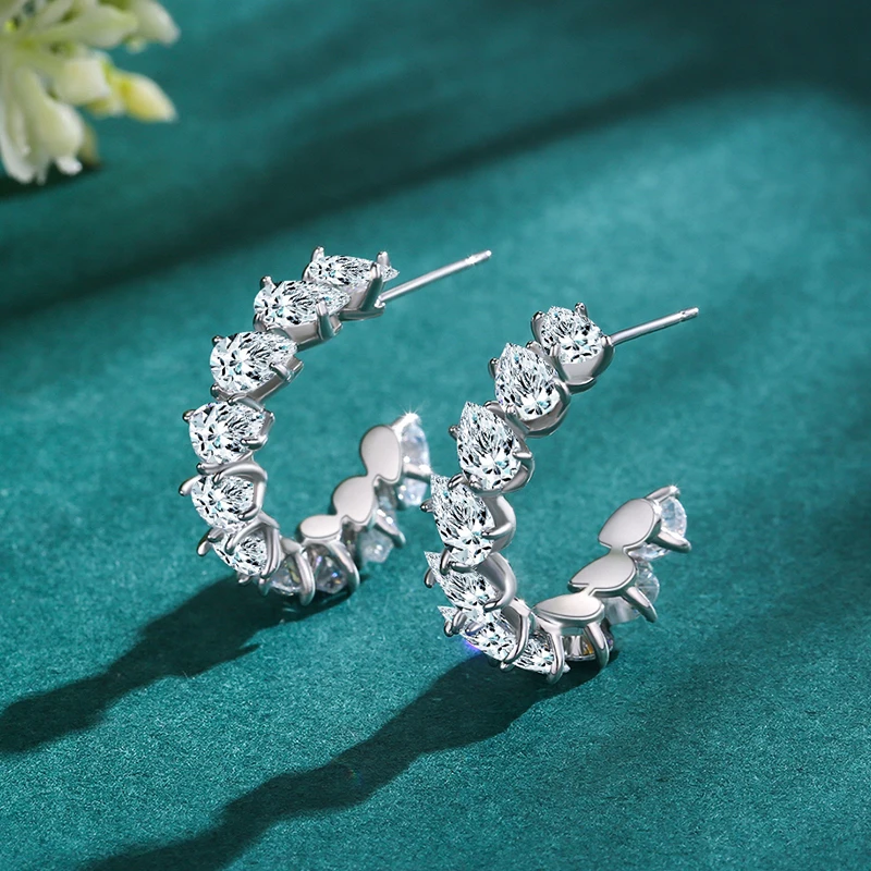 Ailmay Real 925 Sterling Silver Luxury Water Drop Shape Shining Zircon Stud Earrings For Women Classic Wedding Fine Jewelry Gift