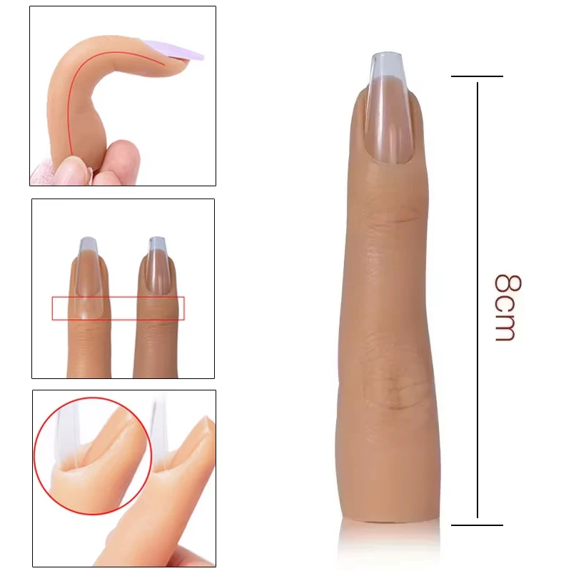 Novice Bendable Nail Simulation Practice False Finger Model Silicone Soft Nails Art Training Display for Acrylic Manicure Tool