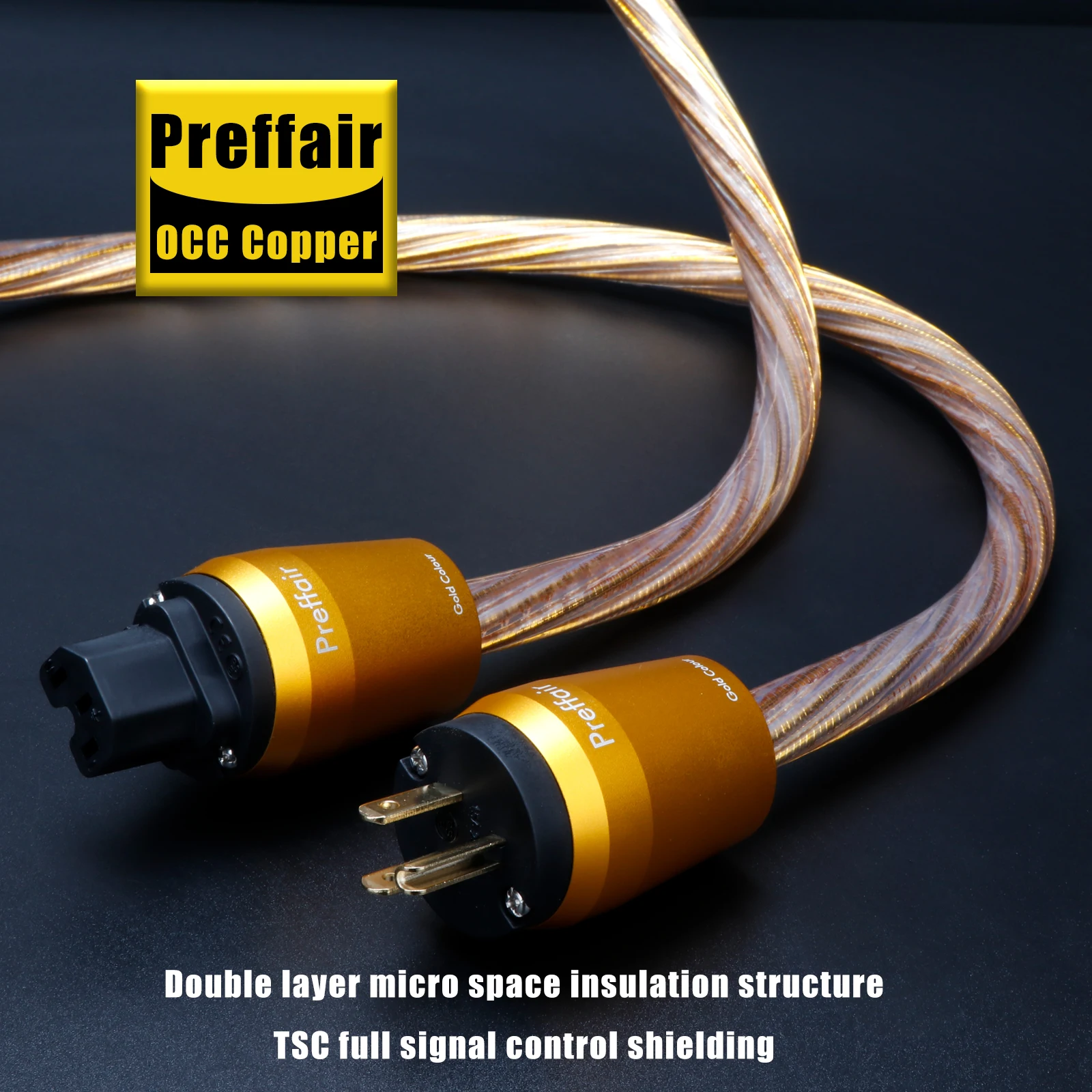 Gold power cable OCC power cord IEC 320 C15 Power Cord Audiophile Amplifier Audio EU/US/AU Schuko Version Power Wire Line
