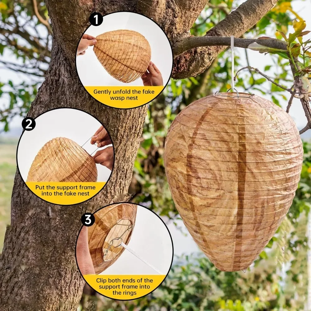 

4Pcs Wasp Nest Decoy, Outdoor Hanging Faux Hornets Fake Nest, Non-Toxic Paper Insect Deterrent for Garden Patio Yard Decor