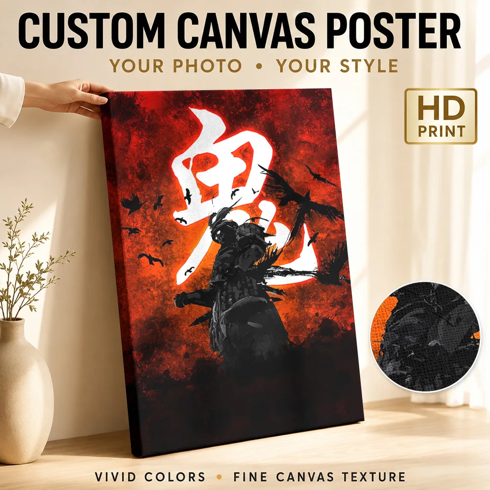 Red Demon Samurai Canvas Print Poster Customized Gothic Horror Wall Art for Bedroom Man Cave Decor Ready to Hang Gift for Fans