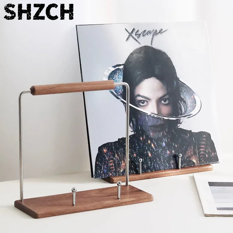Retro Walnut Wood Vinyl Record Holder Magazine Rack & CD Storage Stand Desktop Display Organizer for Photos Posters Storage Rack