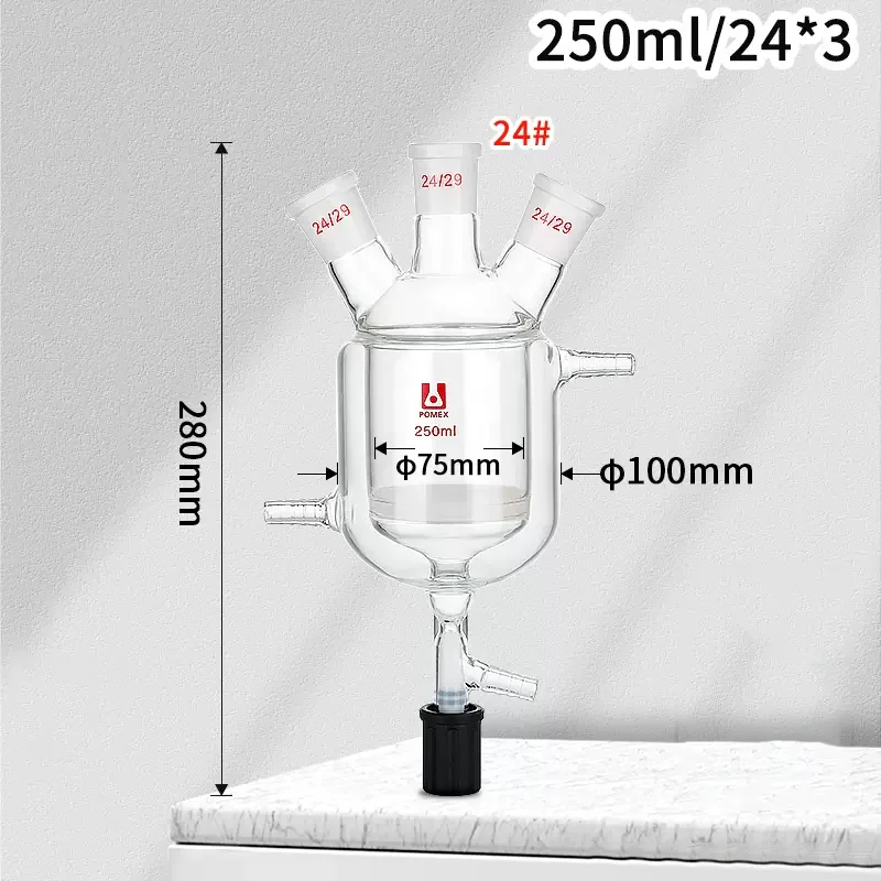 Xin Laboratory Reaction Flask, Pistão a Vácuo, Garrafa de Reação de Dupla Camada, 3 Boca Tester, 100-2000ml