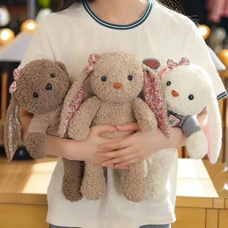 Conejo de peluche de oreja larga para niños, muñeco de conejito de peluche, compañero para dormir, regalo de Pascua
