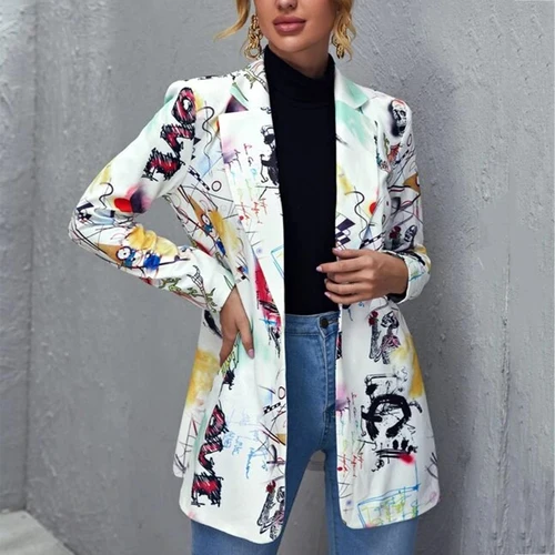 Chaqueta Vintage con estampado de grafiti para mujer, abrigo elegante de talla grande, moda urbana, americana, Primavera, 2021