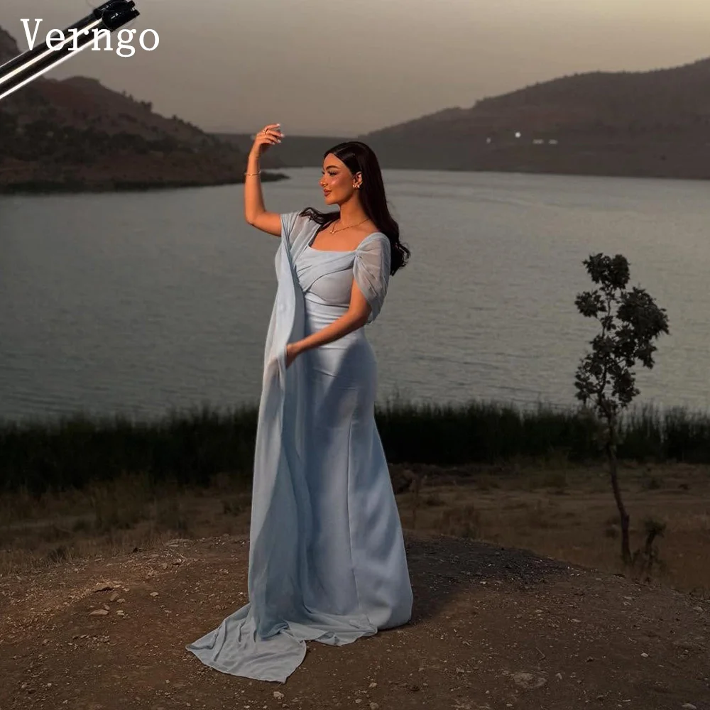 

Verngo Sky Blue Evening Dress Elegant Strapless A Line Prom Dress Flowing Hand-pleated Silk Prom Party Dress Customized