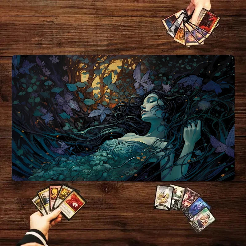 Teal Mystic Jungle Lady Long Hair Print Mouse Mat Non Slip Waterproof Large Desk Pad Special Gift for Gothic Aesthetic Decor
