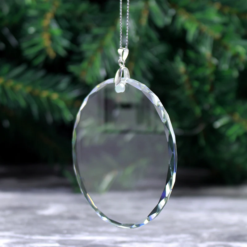 50pcs 8cm Clear Round Facet Hanging Glass Ornaments Christmas Tree Decorations GLass Craft Hang Decorations Party Favors Gits