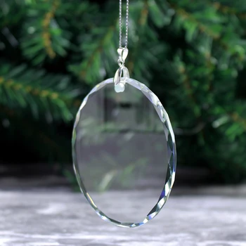 50pcs 8cm Clear Round Facet Hanging Glass Ornaments Christmas Tree Decorations GLass…