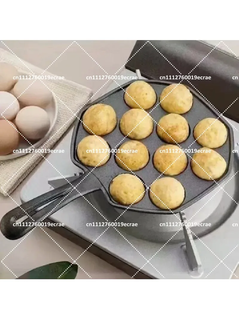 Cast Iron Non-Stick Egg Pan Uncoated, Takoyaki Pan for Grilling Meatballs, Mold Maker