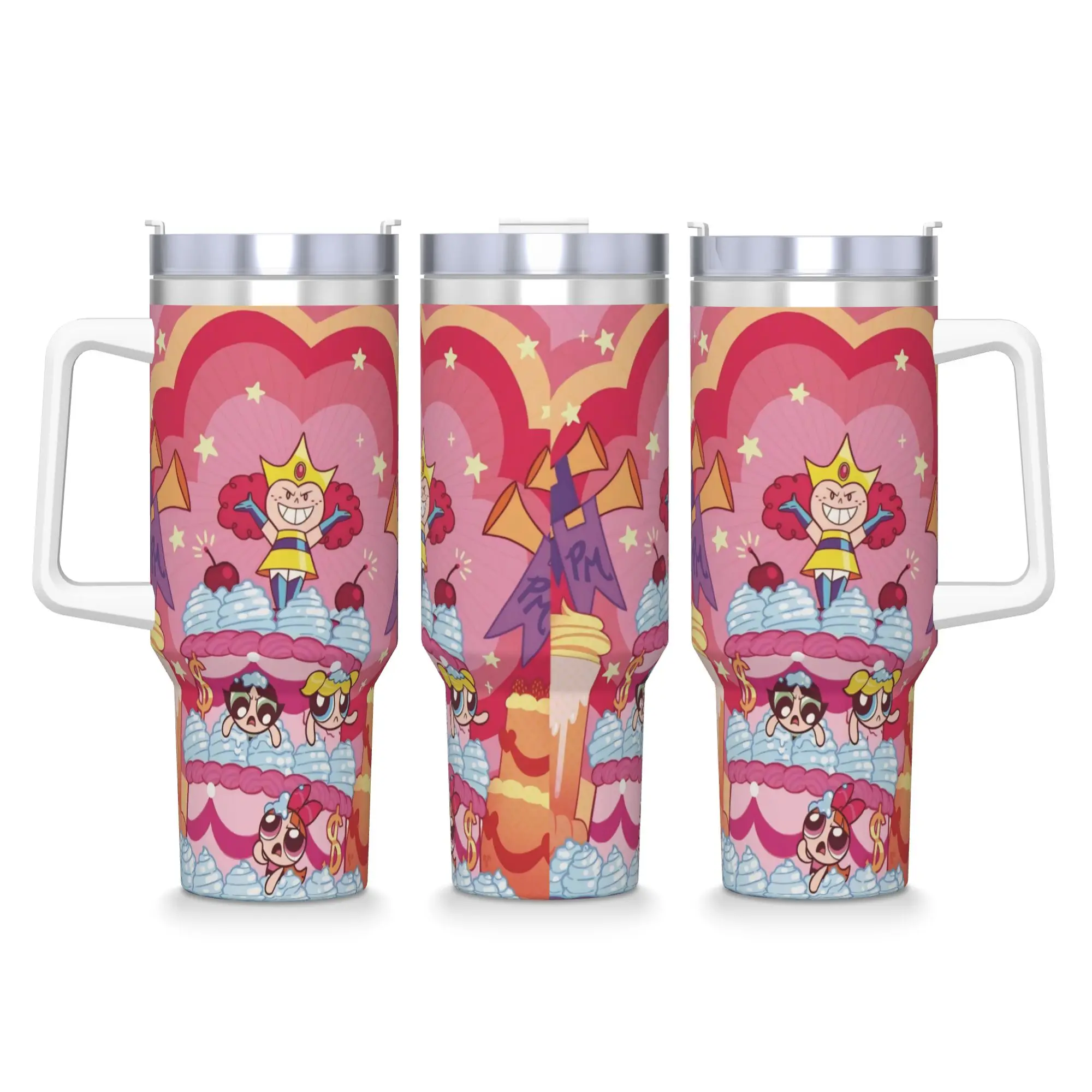 40OZ Stainless Steel Tumbler P-Powerpuffs Girl Cartoon Thermal Mug  Keep Heat Cold Drink Mugs Cup Driving Water Bottle