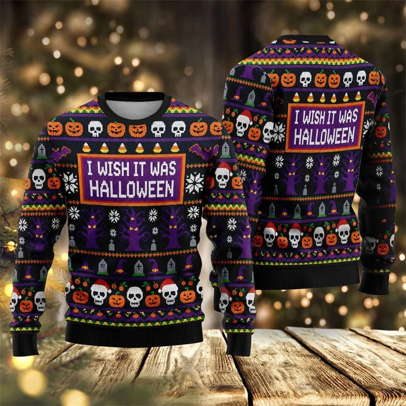 2026 Neuer Halloween-Hässlicher Pullover für Männer, Modische Kürbis-, Geister- und Totenkopf-3D-Druck-Sweatshirts, Lässige Übergroße Festtagskleidung – Detail 6