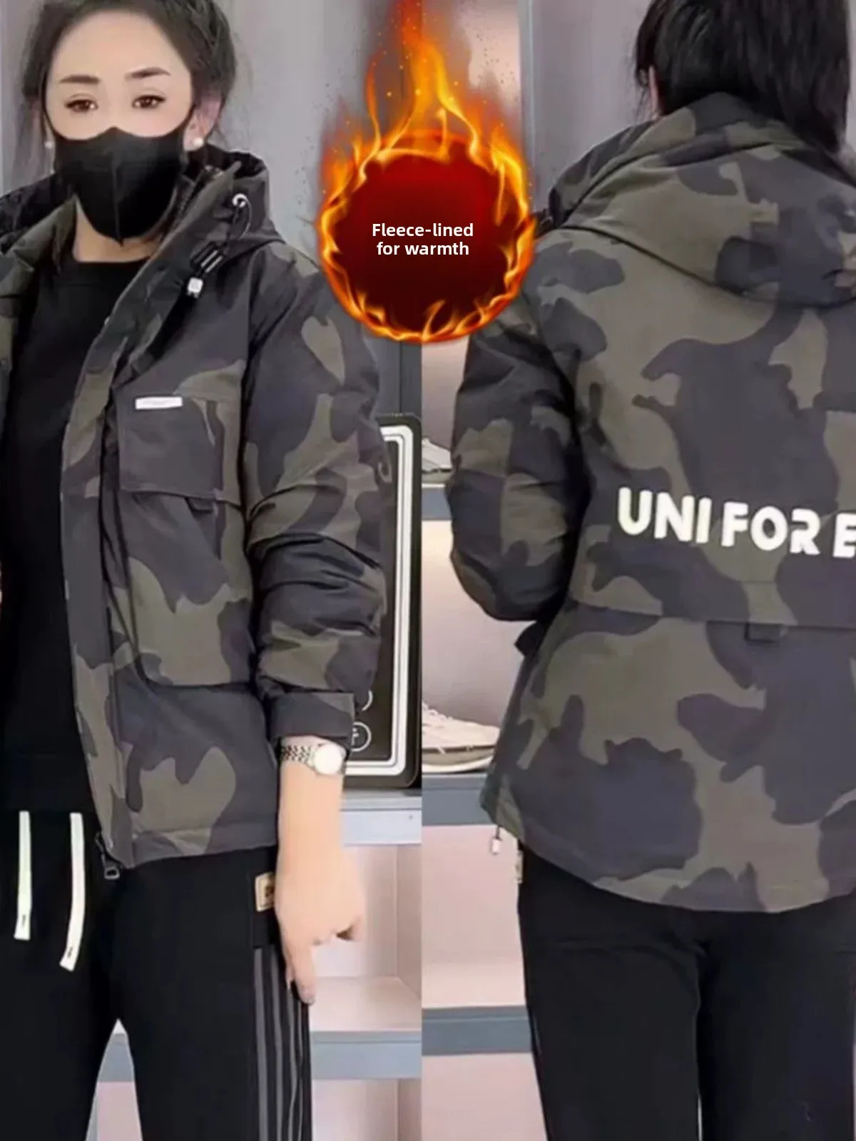 

Men's Casual Camouflage Jacket Autumn Winter New Style Fleece Lined Warmth Hooded Workwear Large Pocket Stylish Outerwear